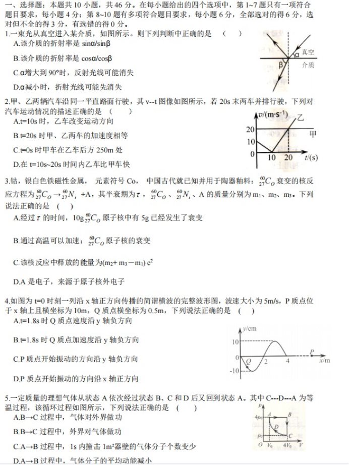 山西省2023年高考押题预测卷物理试题