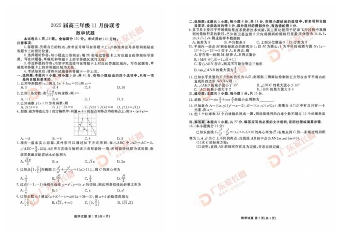 2025广东高三衡水金卷11月份联考数学试题及答案解析